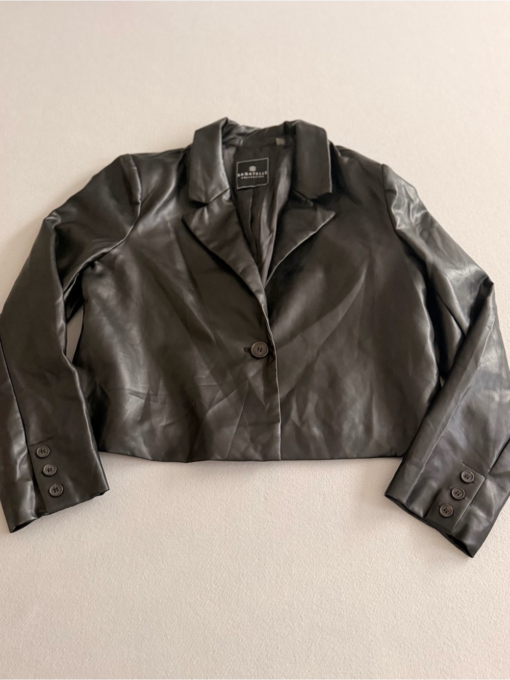 Bagatelle Black Cropped Leather Blazer Jacket